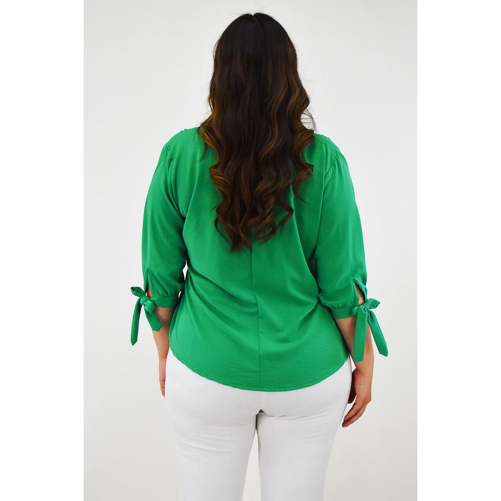 Foto 5 pulgar | Blusa con Moño en Manga Roman Fashion Tallas Extras 2294 Verde