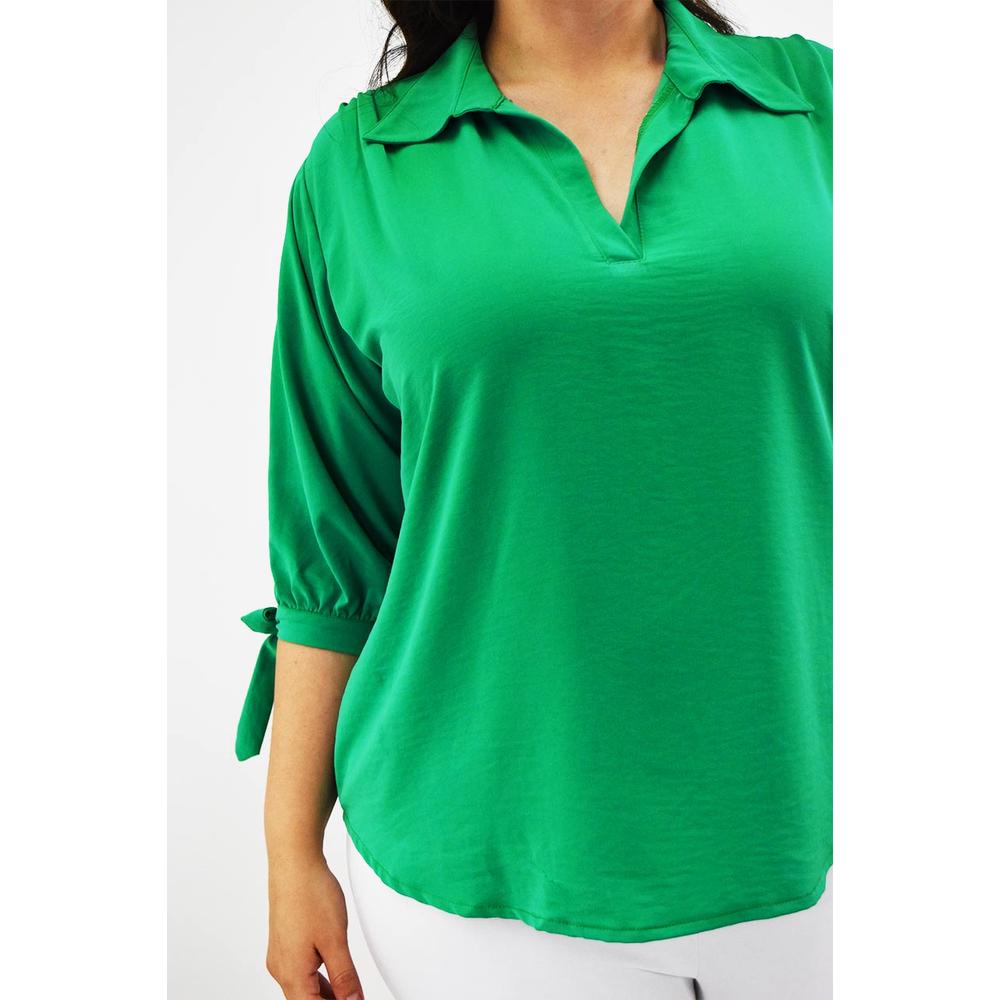 Foto 6 pulgar | Blusa con Moño en Manga Roman Fashion Tallas Extras 2294 Verde