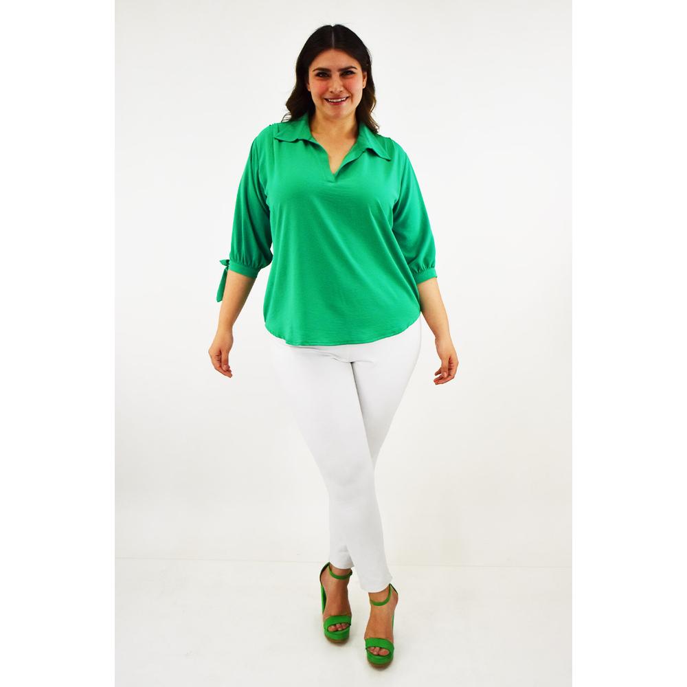 Foto 7 pulgar | Blusa con Moño en Manga Roman Fashion Tallas Extras 2294 Verde
