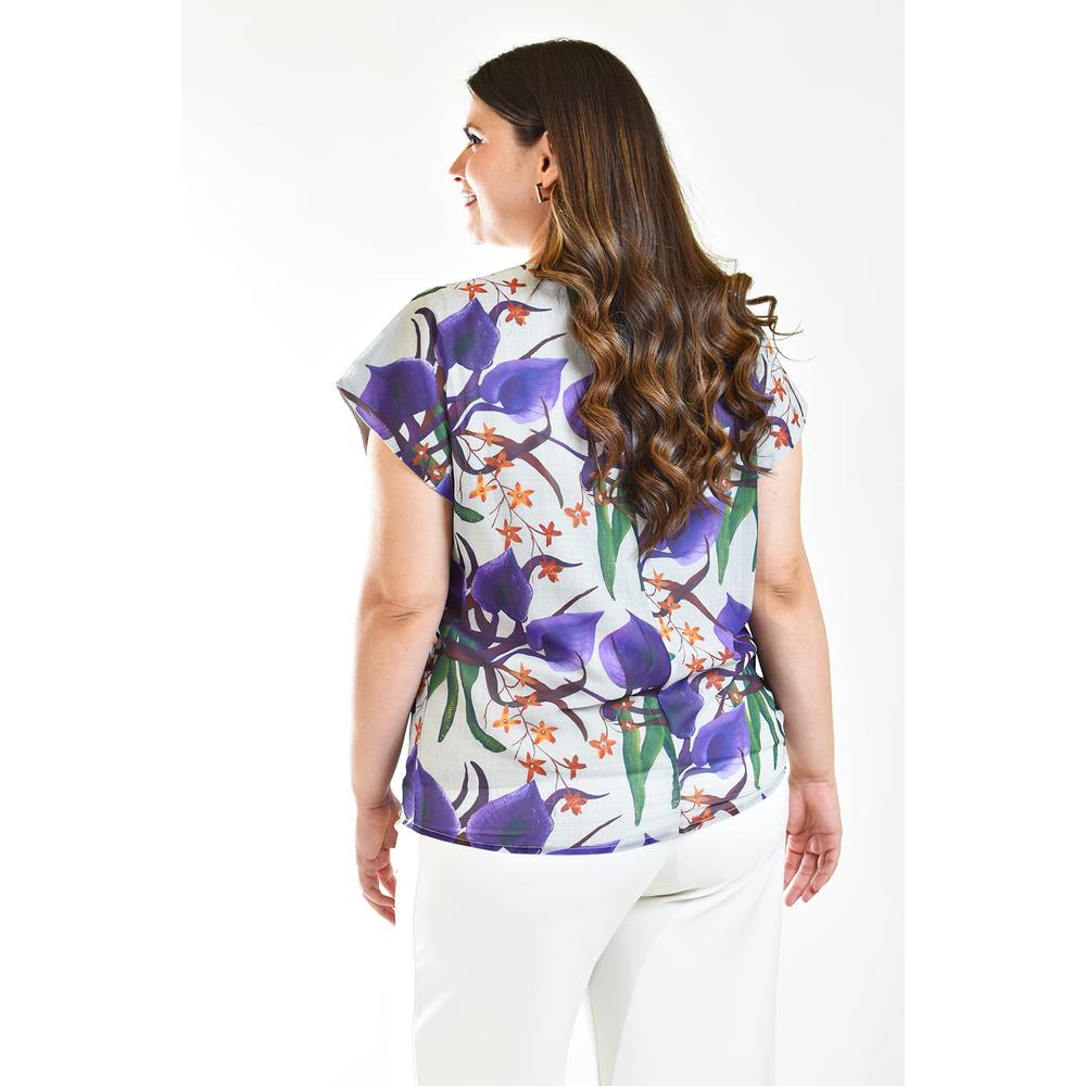 Foto 4 pulgar | Blusa Estampada Román Fashion Tallas Extras Estampado Lila para Mujer
