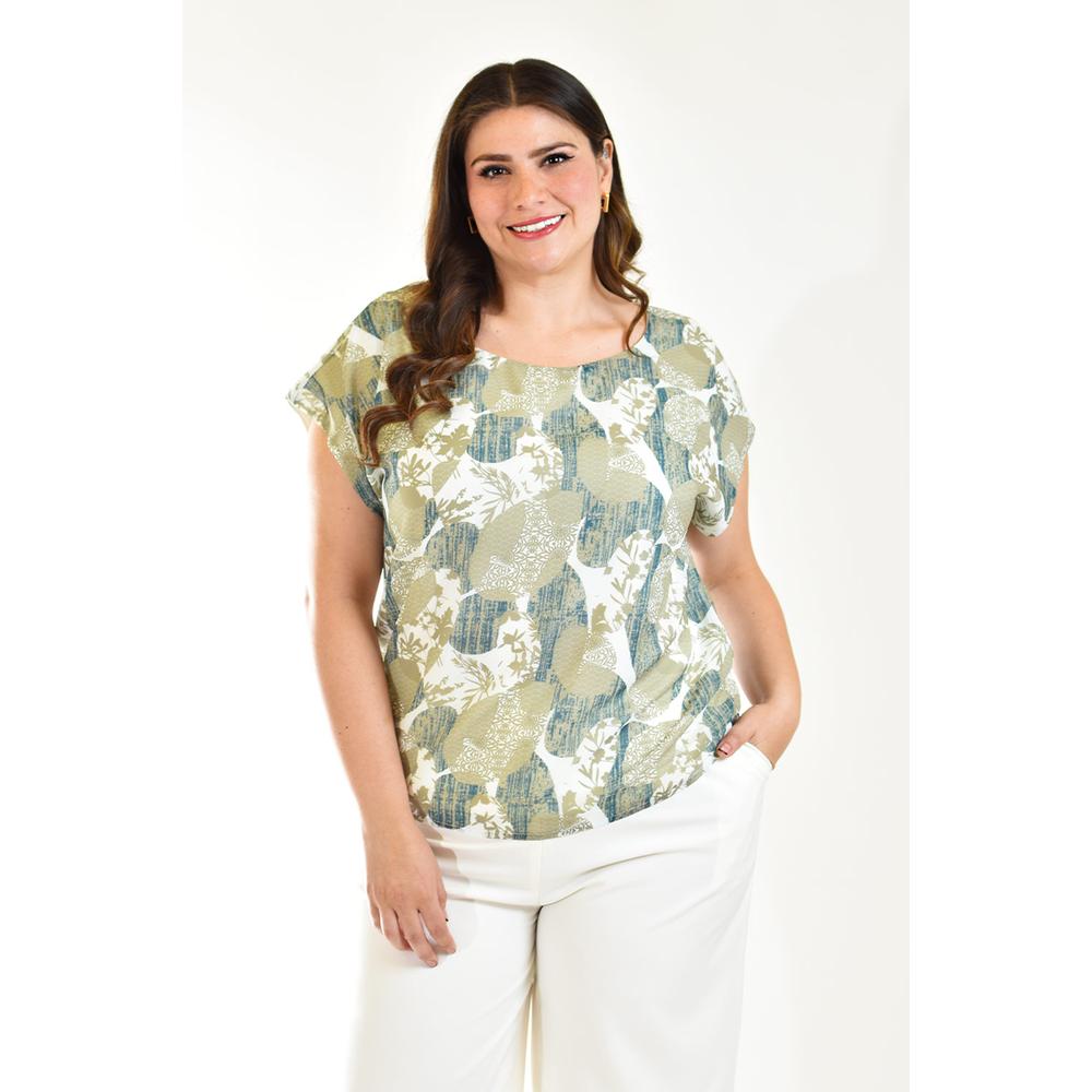 Foto 2 pulgar | Blusa Estampada Roman Fashion Tallas Extras 011 Verde