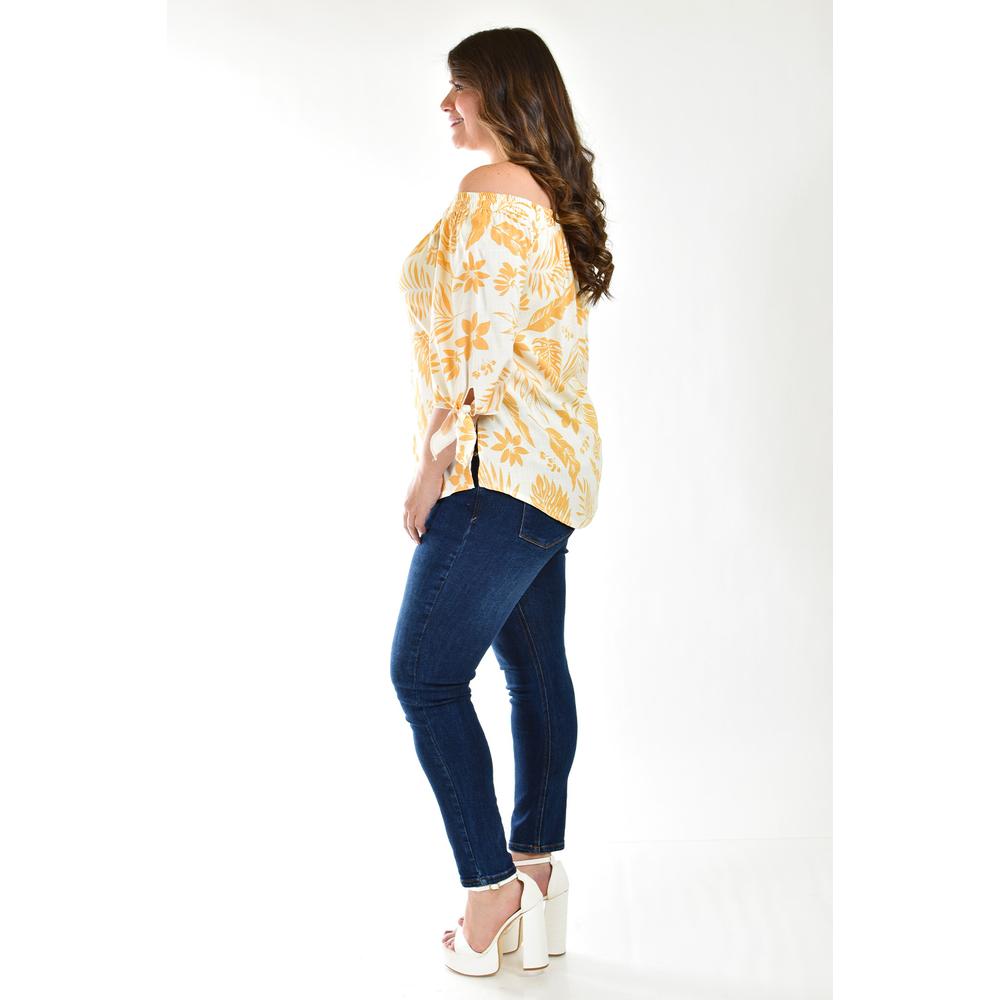 Foto 3 pulgar | Blusa Escote Campesino Roman Fashion Tallas Extras Blanco con Beige para Mujer