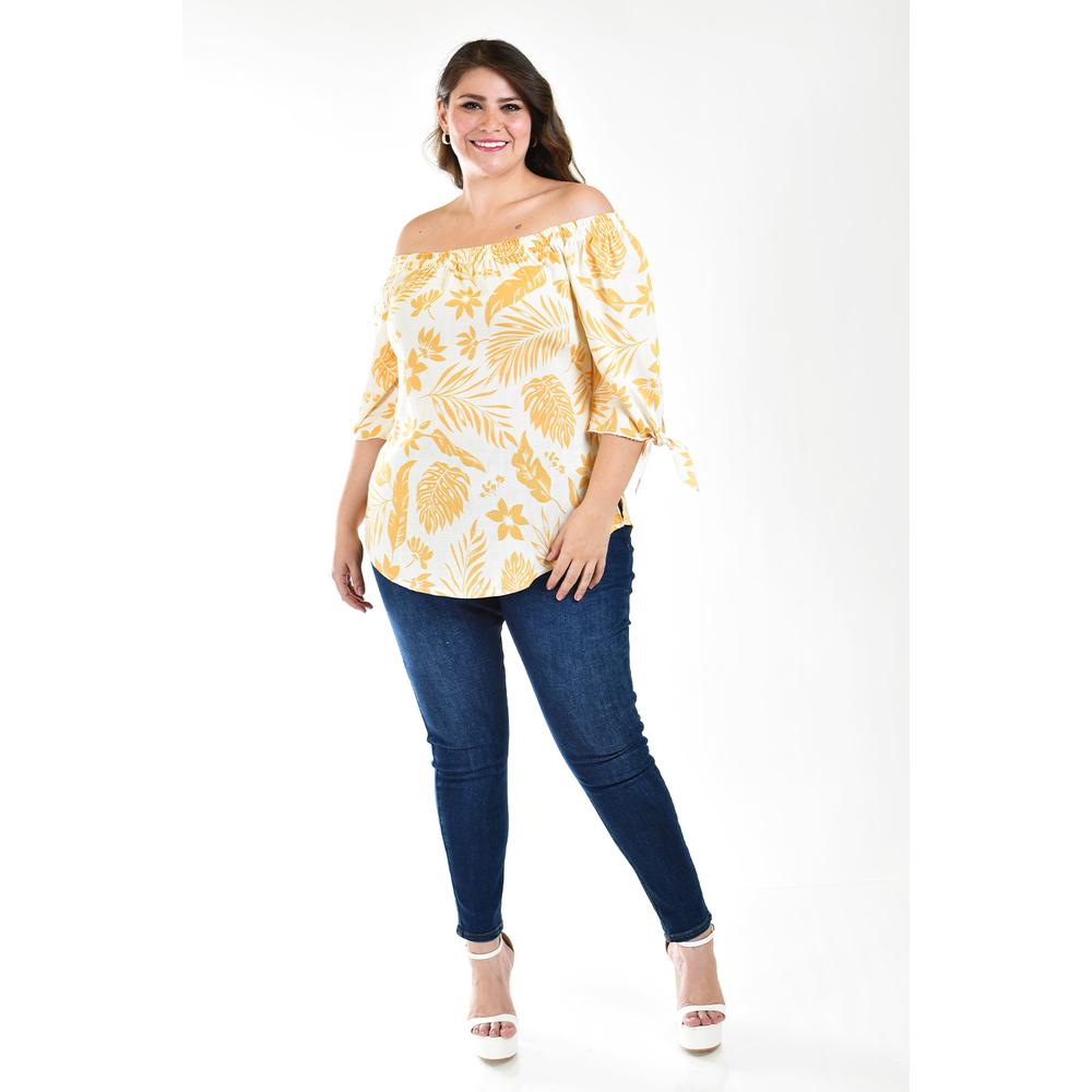 Foto 6 pulgar | Blusa Escote Campesino Roman Fashion Tallas Extras Blanco con Beige para Mujer