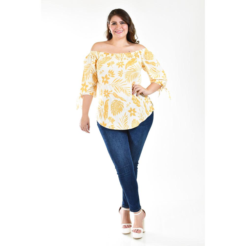 Foto 6 | Blusa Escote Campesino Roman Fashion Tallas Extras Blanco con Beige para Mujer