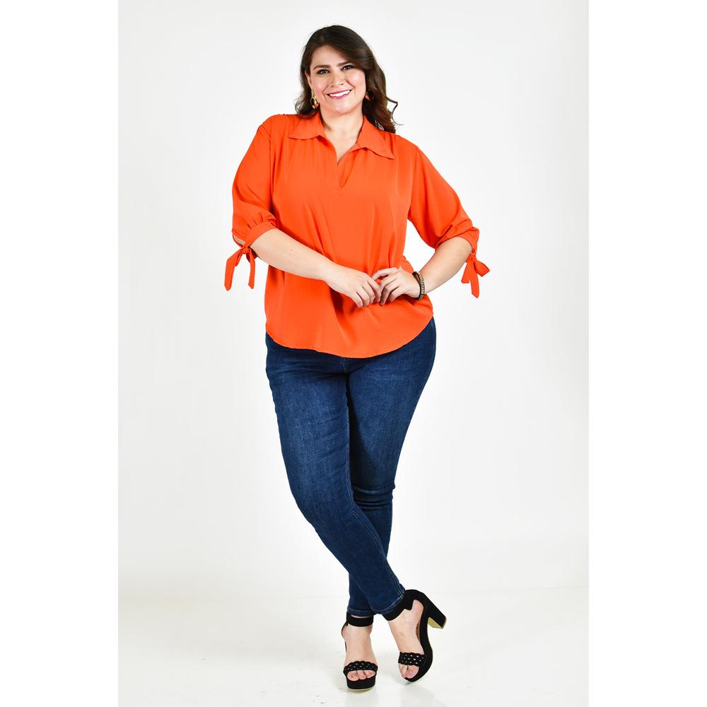 Foto 2 pulgar | Blusa con Moño en Manga Roman Fashion Tallas Extras Naranja para Mujer