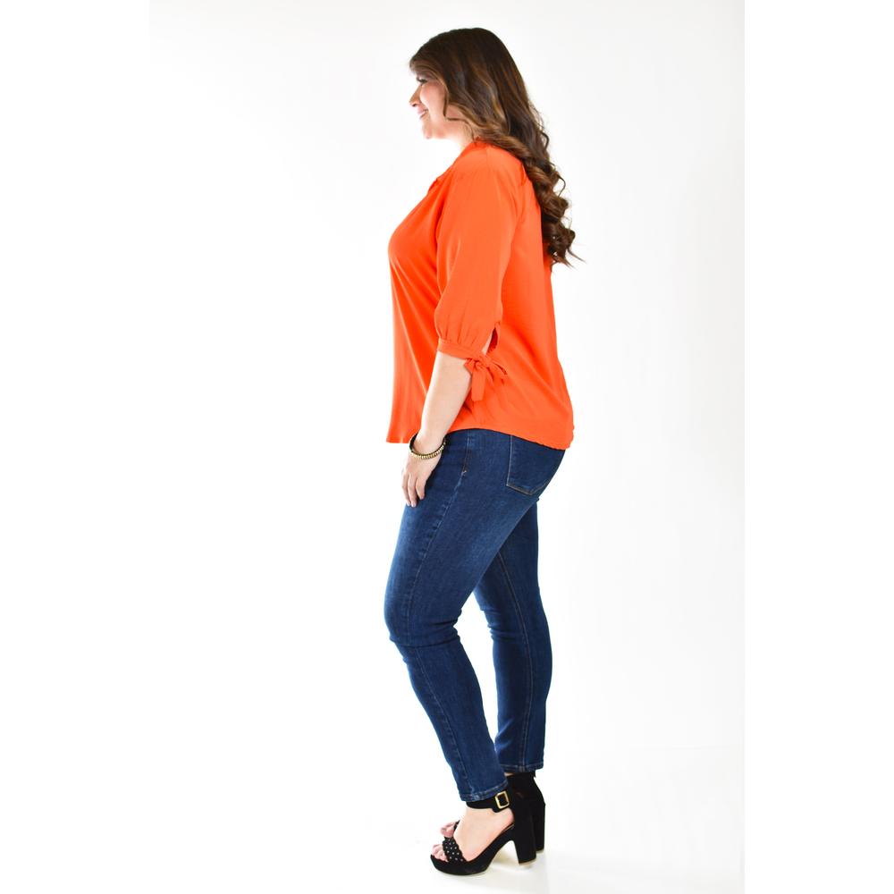 Foto 3 pulgar | Blusa con Moño en Manga Roman Fashion Tallas Extras Naranja para Mujer