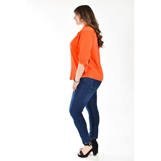 Foto 2 | Blusa con Moño en Manga Roman Fashion Tallas Extras Naranja para Mujer