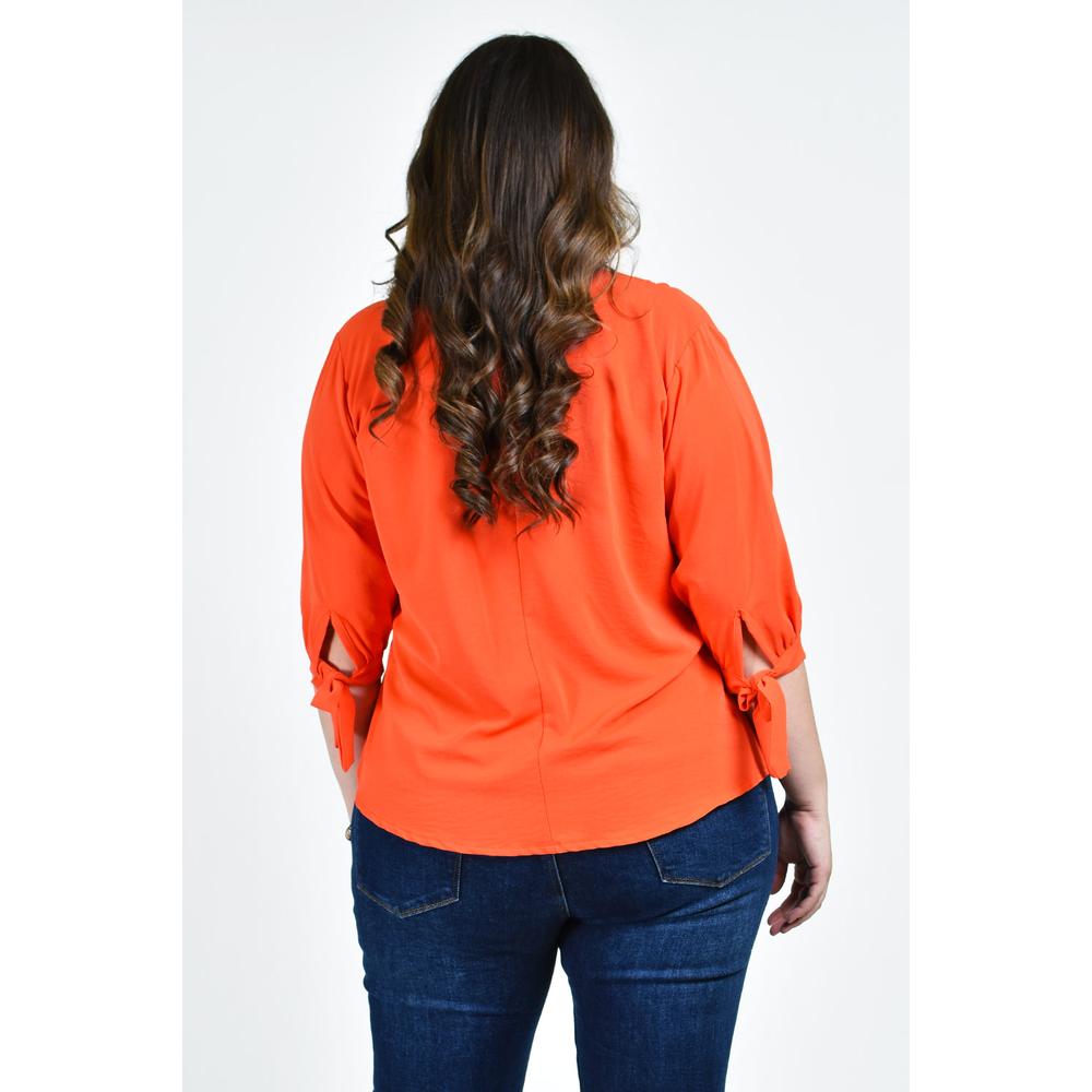 Foto 4 pulgar | Blusa con Moño en Manga Roman Fashion Tallas Extras Naranja para Mujer