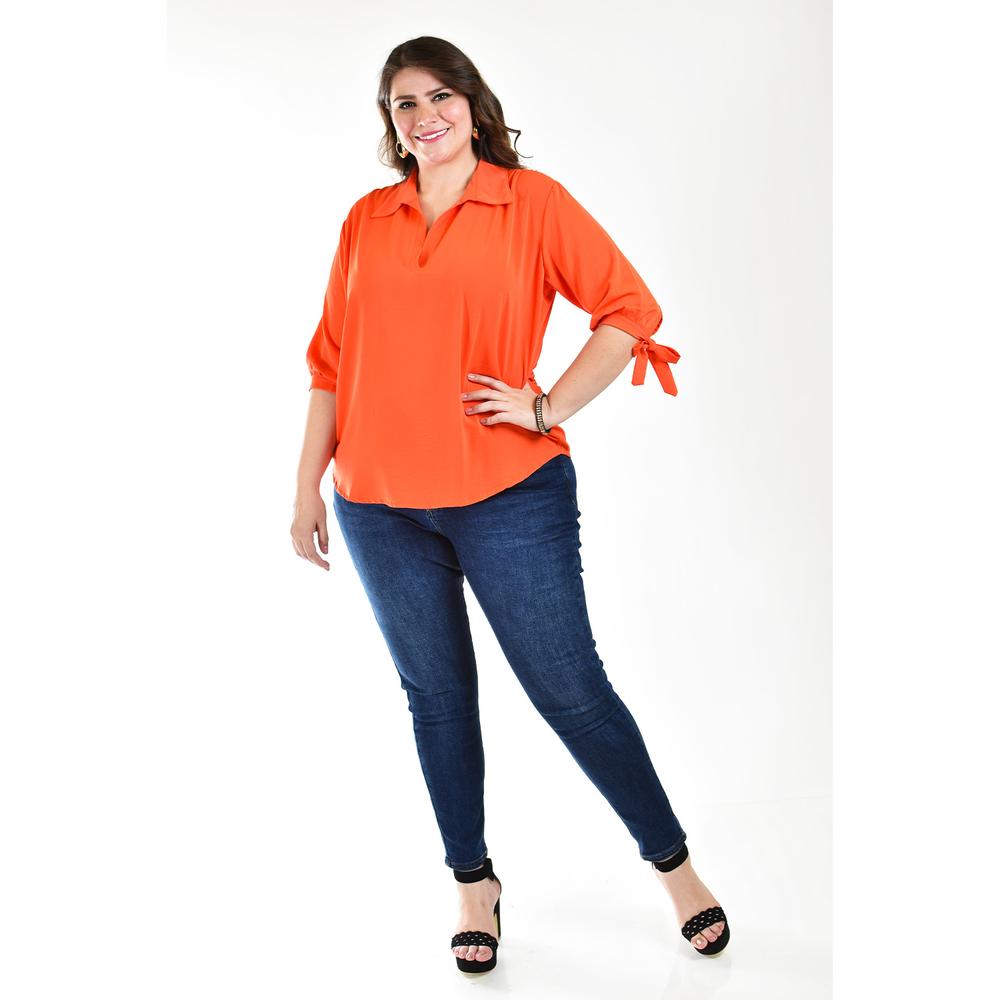 Foto 6 pulgar | Blusa con Moño en Manga Roman Fashion Tallas Extras Naranja para Mujer