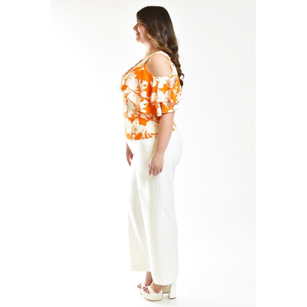 Foto 3 pulgar | Blusa Manga Caída con Olanes Roman Fashion Tallas Extras Naranja para Mujer