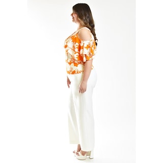 Foto 2 | Blusa Manga Caída con Olanes Roman Fashion Tallas Extras Naranja para Mujer