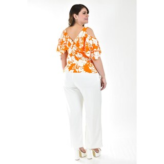 Foto 3 | Blusa Manga Caída con Olanes Roman Fashion Tallas Extras Naranja para Mujer