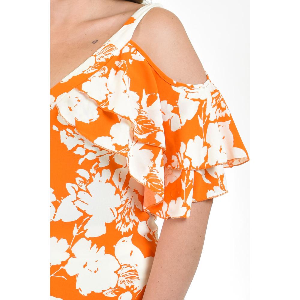 Foto 5 pulgar | Blusa Manga Caída con Olanes Roman Fashion Tallas Extras Naranja para Mujer