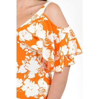 Foto 4 | Blusa Manga Caída con Olanes Roman Fashion Tallas Extras Naranja para Mujer