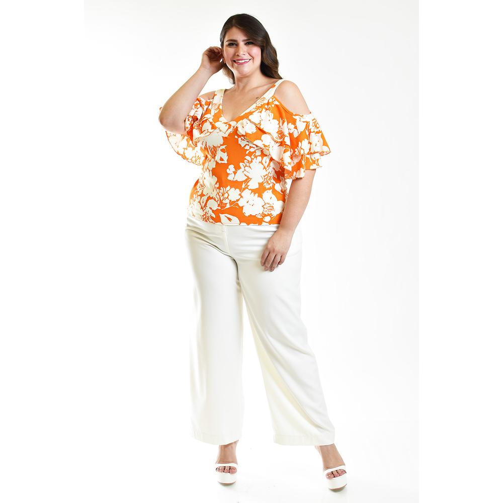 Foto 6 pulgar | Blusa Manga Caída con Olanes Roman Fashion Tallas Extras Naranja para Mujer