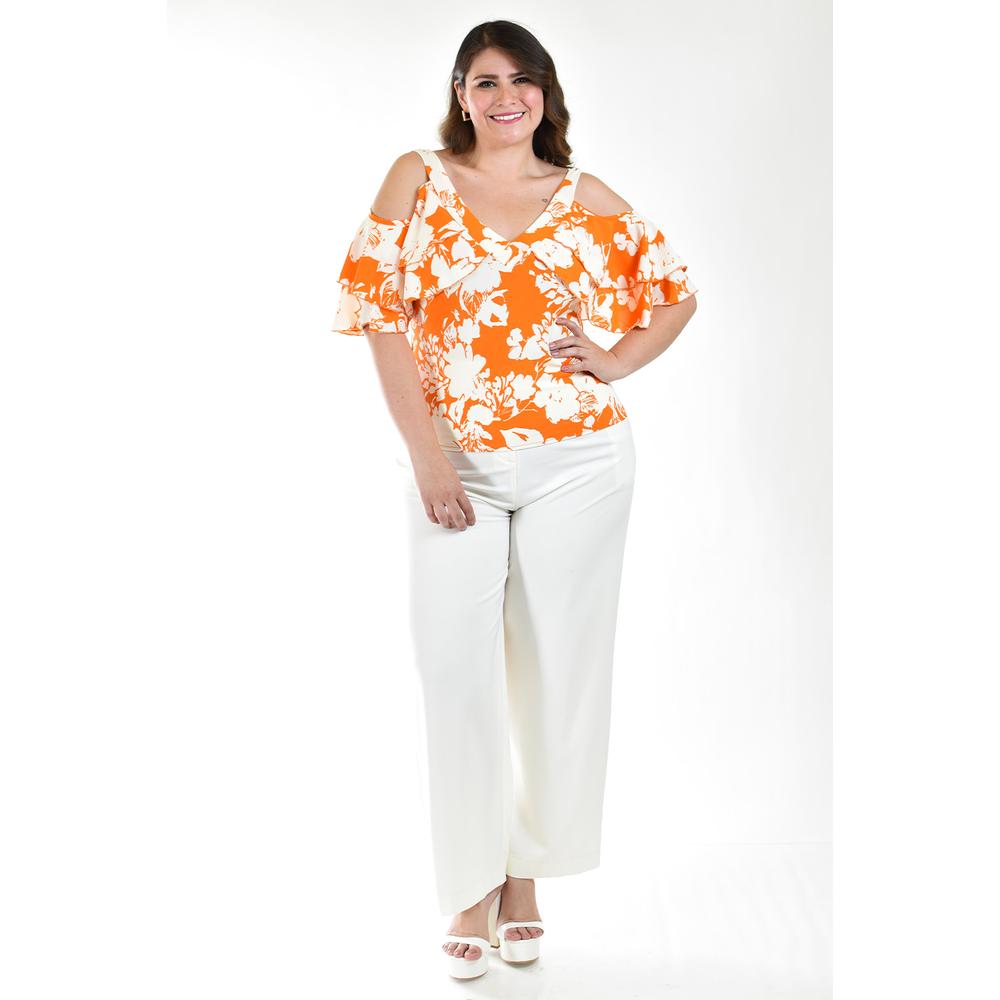 Foto 7 pulgar | Blusa Manga Caída con Olanes Roman Fashion Tallas Extras Naranja para Mujer