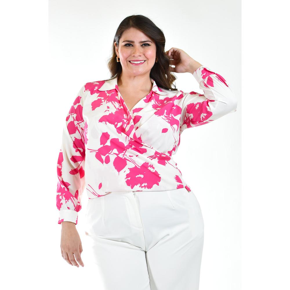 Foto 2 pulgar | Blusa Escote Cruzado Roman Fashion Tallas Extras Fucsia para Mujer
