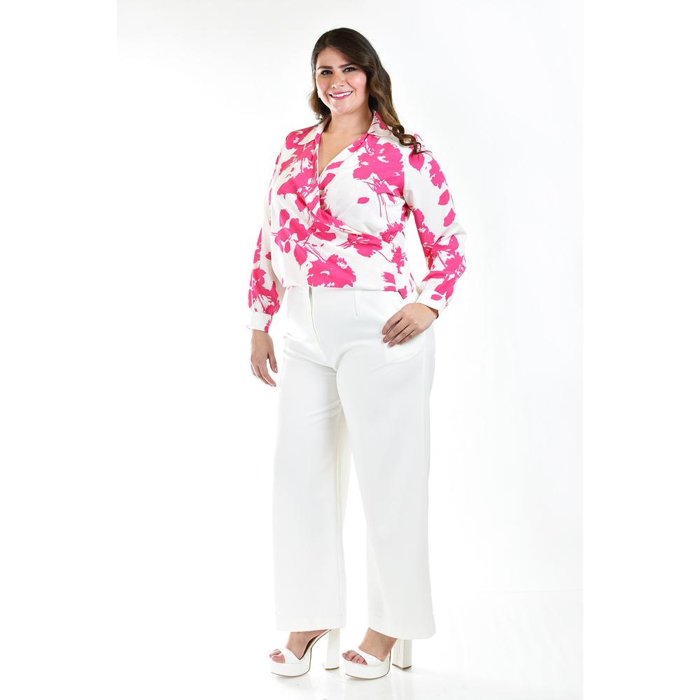 Foto 6 pulgar | Blusa Escote Cruzado Roman Fashion Tallas Extras Fucsia para Mujer