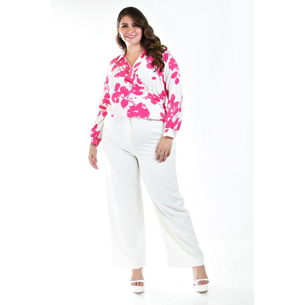 Foto 7 pulgar | Blusa Escote Cruzado Roman Fashion Tallas Extras Fucsia para Mujer