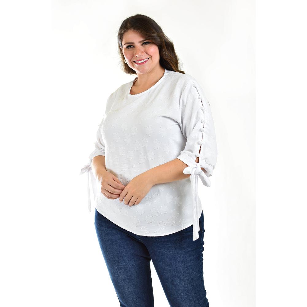 Foto 2 pulgar | Blusa con Detalle de Perlas Roman Fashion Tallas Extras Blanca para Mujer