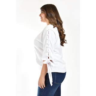 Foto 2 | Blusa con Detalle de Perlas Roman Fashion Tallas Extras Blanca para Mujer