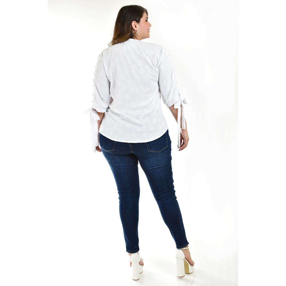 Foto 4 pulgar | Blusa con Detalle de Perlas Roman Fashion Tallas Extras Blanca para Mujer