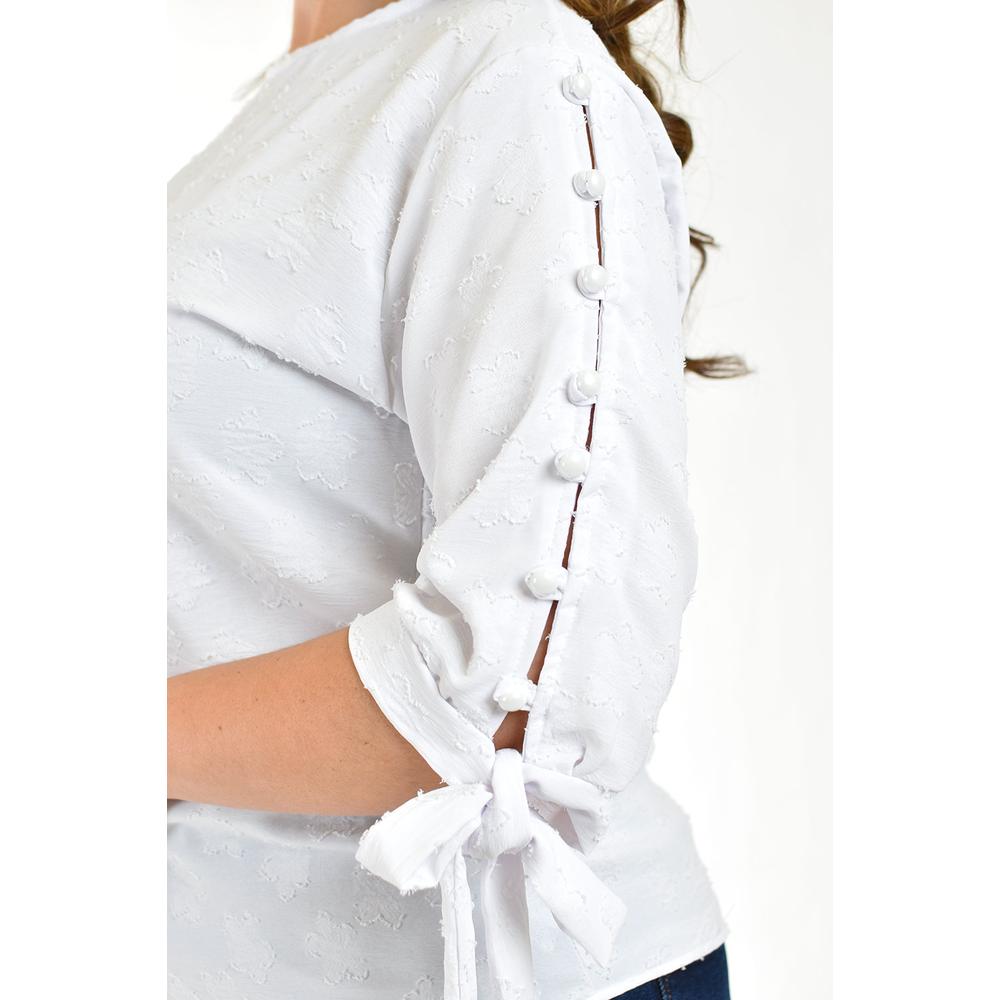 Foto 5 pulgar | Blusa con Detalle de Perlas Roman Fashion Tallas Extras Blanca para Mujer