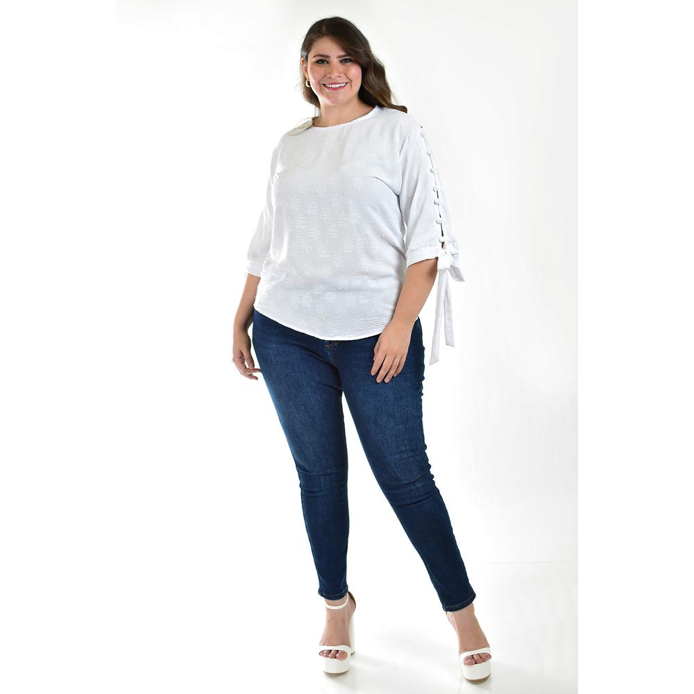 Foto 6 pulgar | Blusa con Detalle de Perlas Roman Fashion Tallas Extras Blanca para Mujer