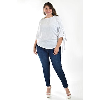 Foto 5 | Blusa con Detalle de Perlas Roman Fashion Tallas Extras Blanca para Mujer