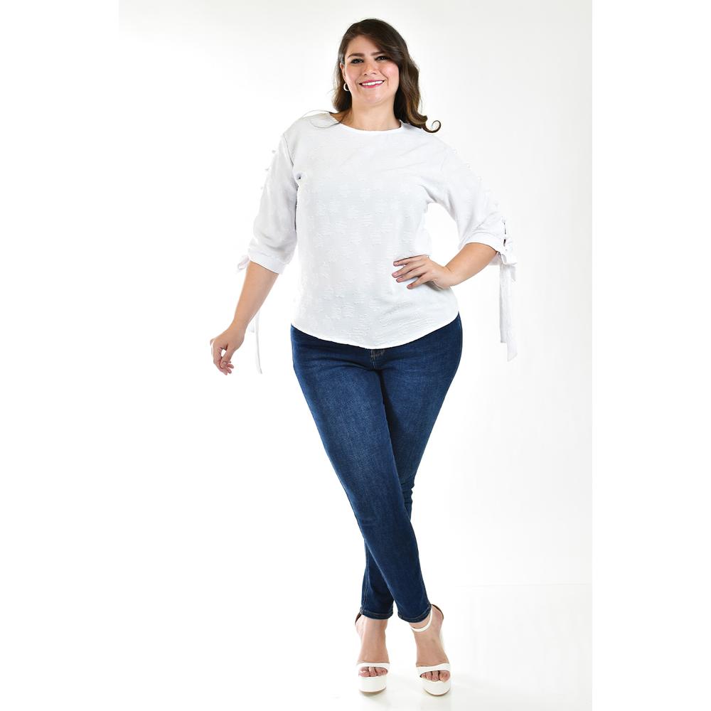 Foto 7 pulgar | Blusa con Detalle de Perlas Roman Fashion Tallas Extras Blanca para Mujer