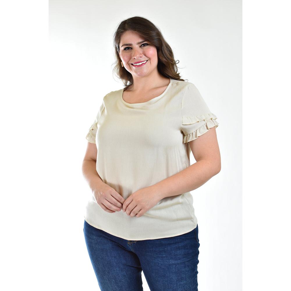 Foto 1 | Blusa Manga Doble Holán Roman Fashion Beige Tallas Extras para Mujer