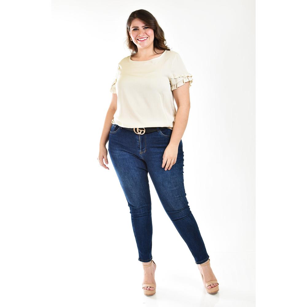 Foto 3 pulgar | Blusa Manga Doble Holán Roman Fashion Beige Tallas Extras para Mujer