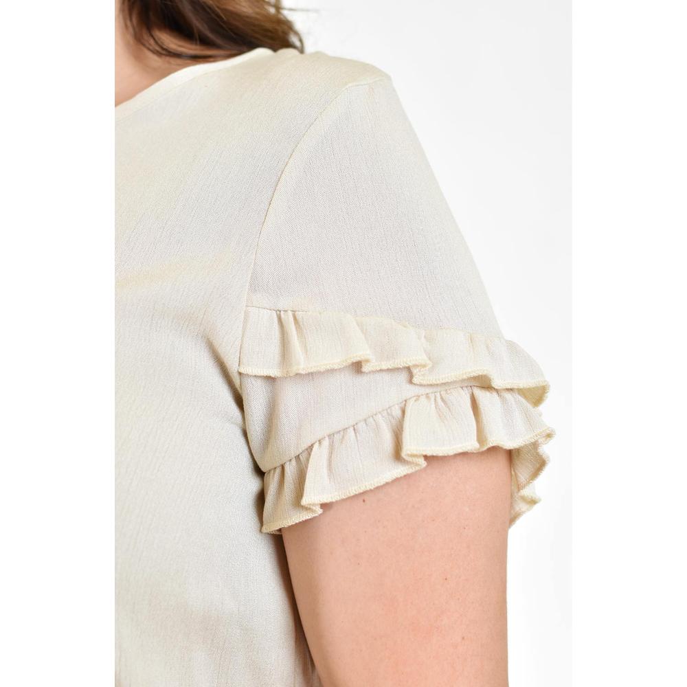 Foto 5 pulgar | Blusa Manga Doble Holán Roman Fashion Beige Tallas Extras para Mujer