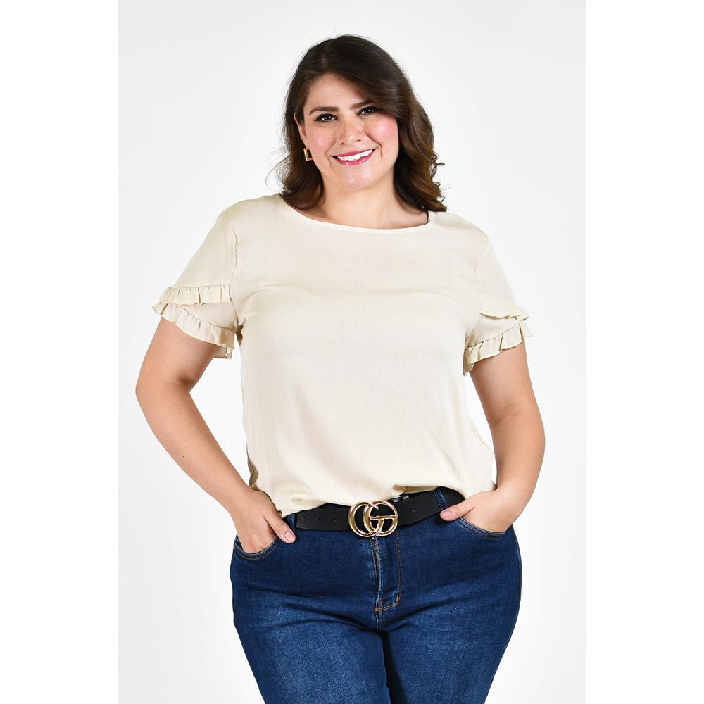 Foto 6 pulgar | Blusa Manga Doble Holán Roman Fashion Beige Tallas Extras para Mujer