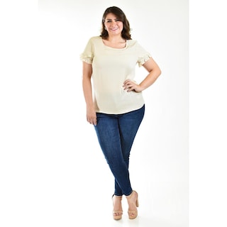 Foto 6 | Blusa Manga Doble Holán Roman Fashion Beige Tallas Extras para Mujer
