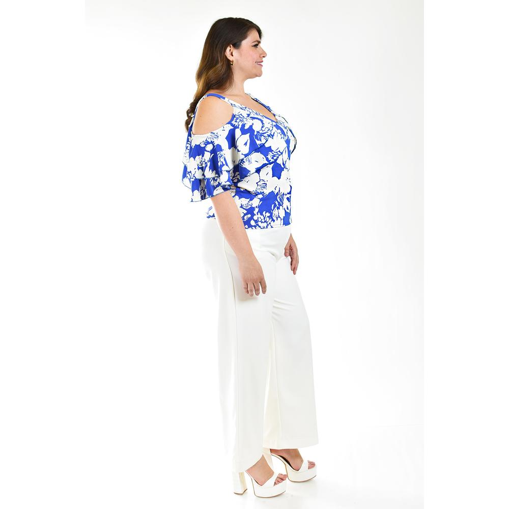 Foto 2 | Blusa Manga Caída con Holanes Roman Fashion Azul Tallas Extras para Mujer
