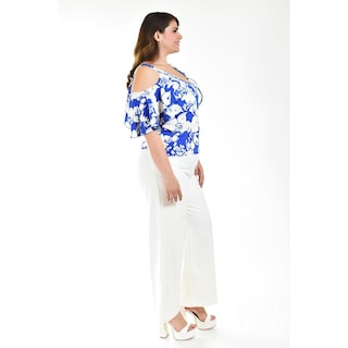 Foto 2 | Blusa Manga Caída con Holanes Roman Fashion Azul Tallas Extras para Mujer