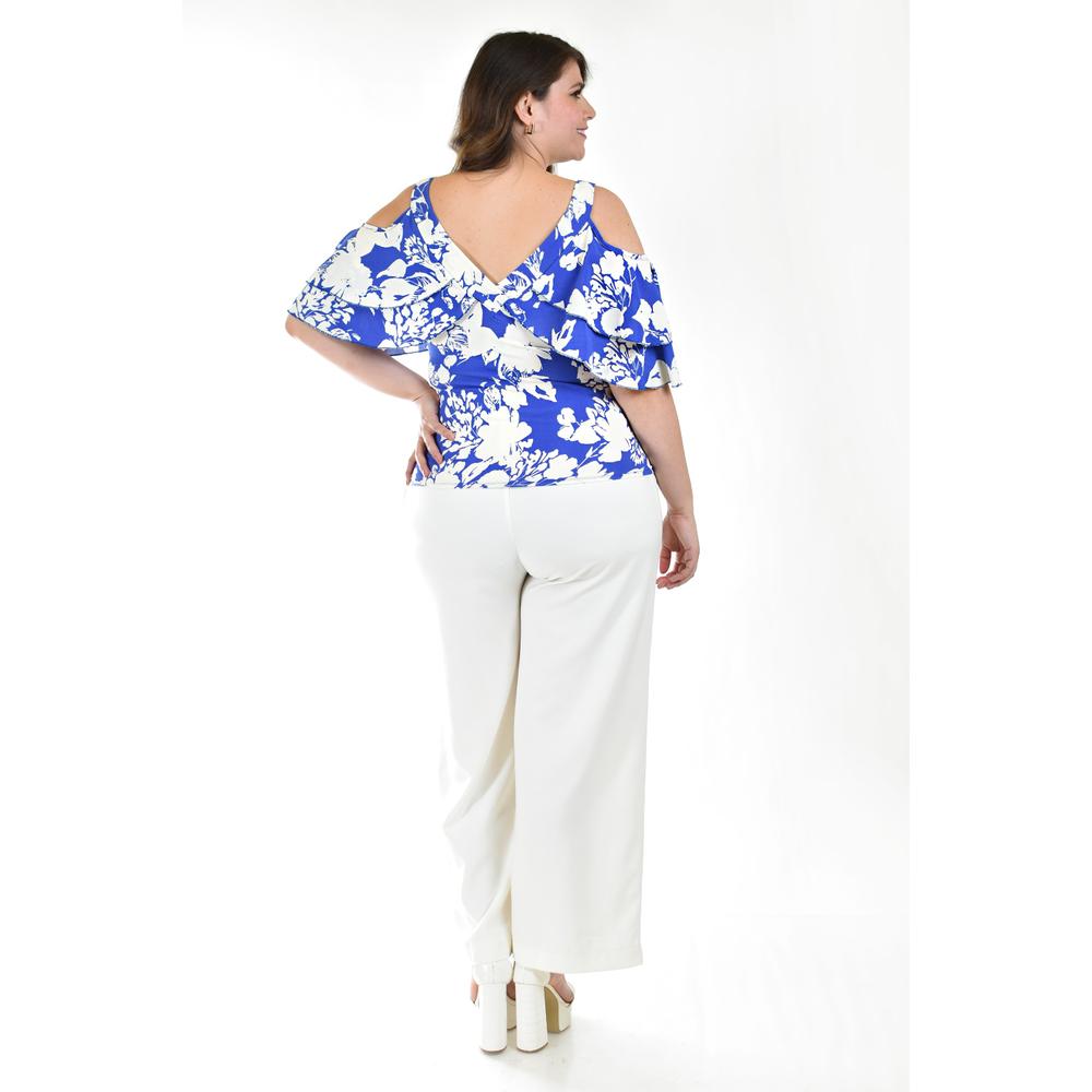Foto 4 pulgar | Blusa Manga Caída con Holanes Roman Fashion Azul Tallas Extras para Mujer