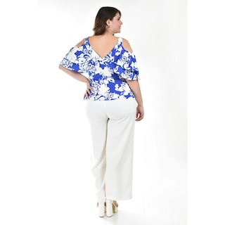 Foto 3 | Blusa Manga Caída con Holanes Roman Fashion Azul Tallas Extras para Mujer