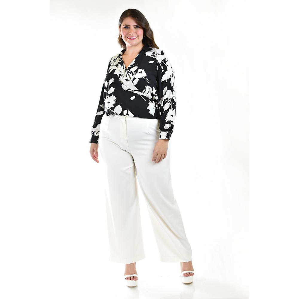 Foto 6 pulgar | Blusa Escote Cruzado Roman Fashion Negra Tallas Extras para Mujer