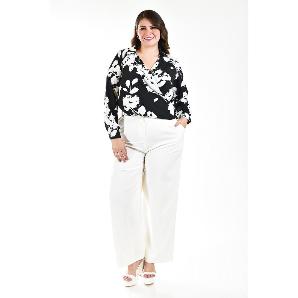 Foto 7 pulgar | Blusa Escote Cruzado Roman Fashion Negra Tallas Extras para Mujer