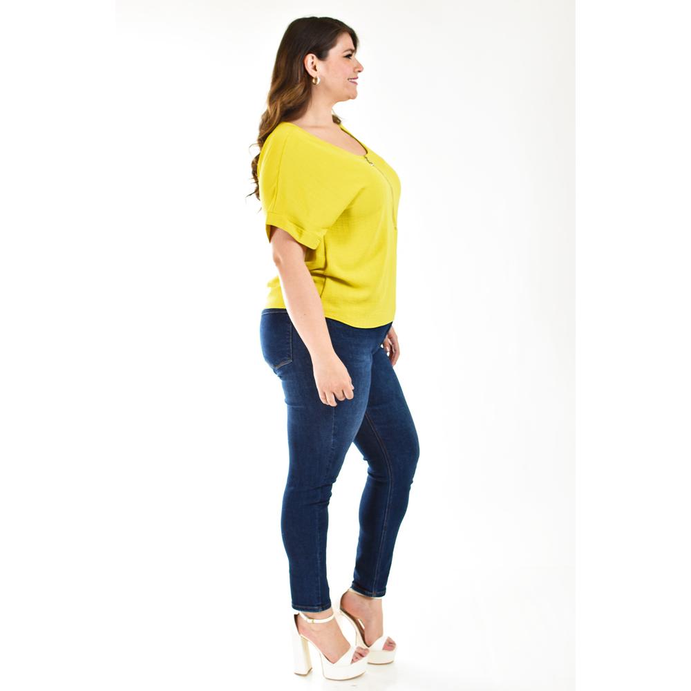 Foto 3 pulgar | Blusa con Cierre Roman Fashion Verde Lima para Mujer