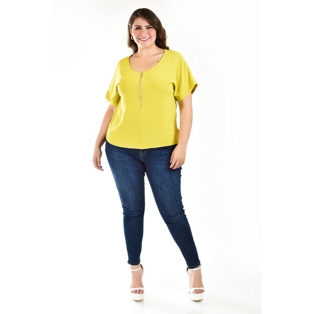 Foto 6 pulgar | Blusa con Cierre Roman Fashion Verde Lima para Mujer
