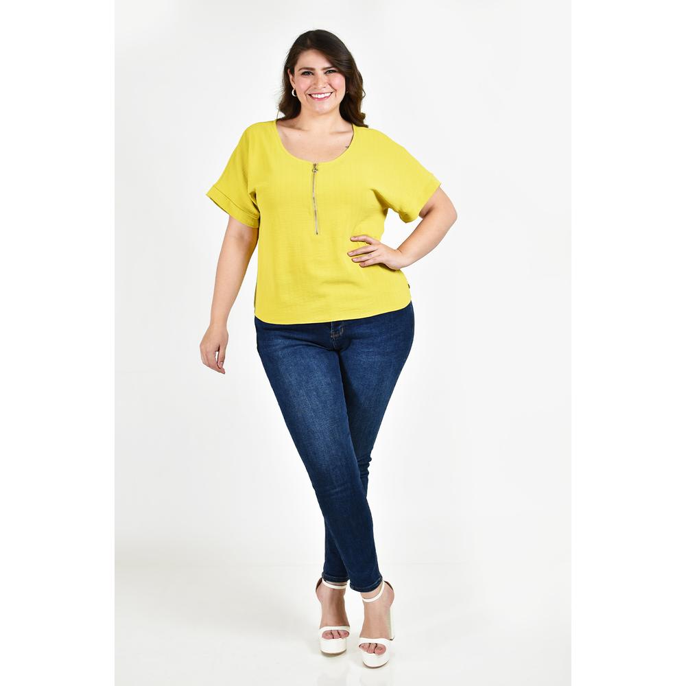 Foto 7 pulgar | Blusa con Cierre Roman Fashion Verde Lima para Mujer
