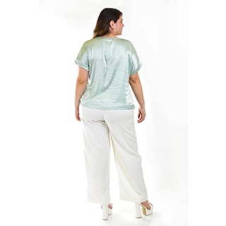 Foto 3 | Blusa Satinada Con Encanje Roman Fashion /tallas Extras, 010 (menta) Verde Claro