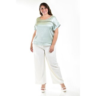 Foto 6 | Blusa Satinada Con Encanje Roman Fashion /tallas Extras, 010 (menta) Verde Claro