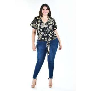 Foto 5 | Blusa Fresca Con Moño Roman Fashion /tallas Extras, 1819 (negro Flor) Negro