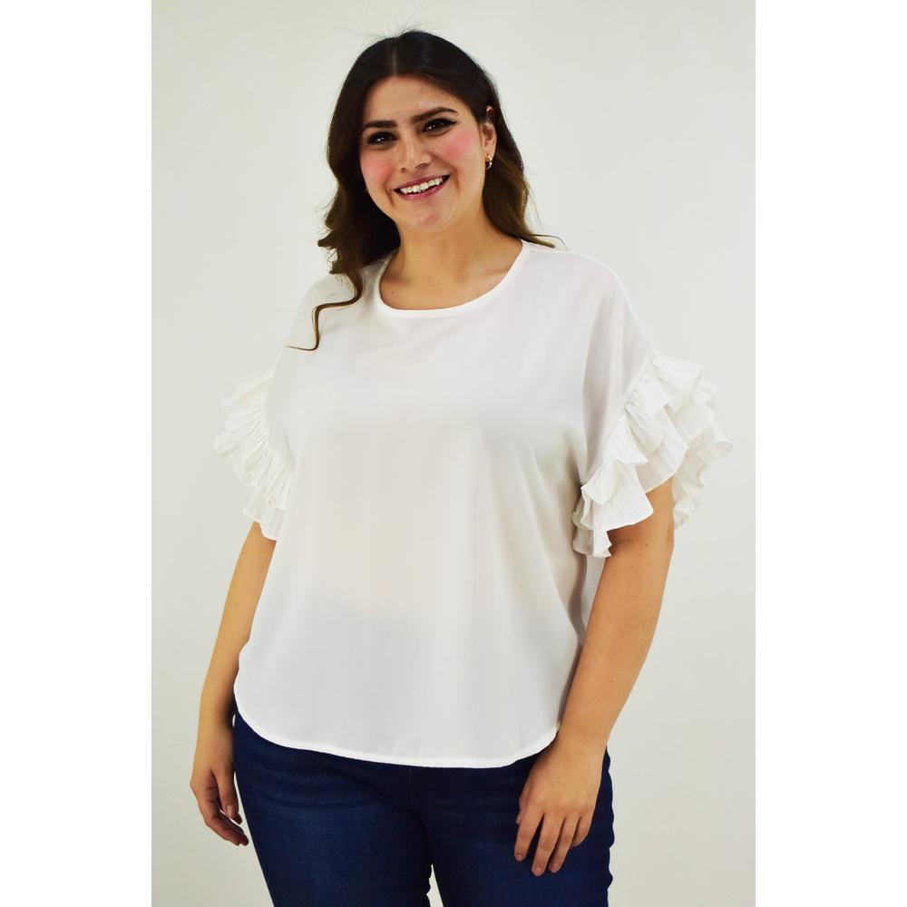 Foto 2 pulgar | Blusa Manga Con Olanes Roman Fashion /tallas Extras, 2314 (blanco) Blanco