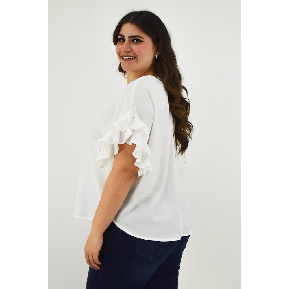 Foto 3 pulgar | Blusa Manga Con Olanes Roman Fashion /tallas Extras, 2314 (blanco) Blanco