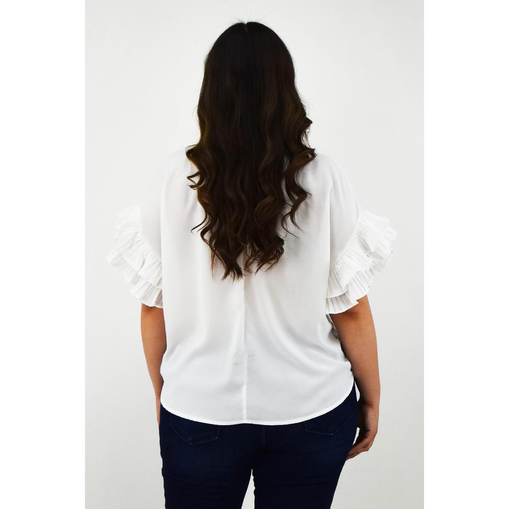 Foto 4 pulgar | Blusa Manga Con Olanes Roman Fashion /tallas Extras, 2314 (blanco) Blanco